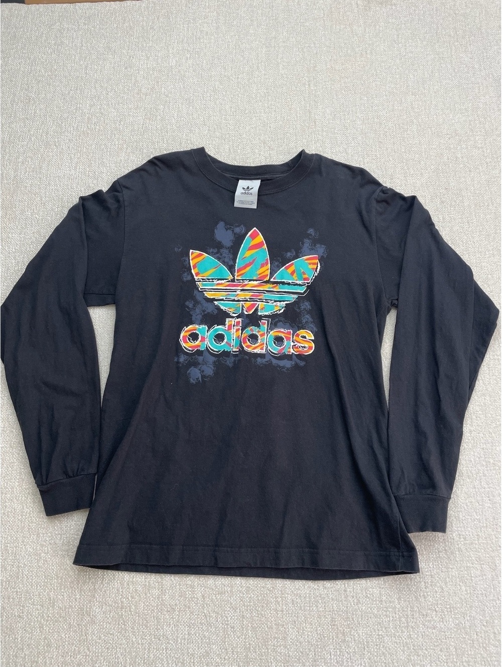 Adidas Originals Trefoil Long Sleeve Shirt Mens M Black Y2K Style Graphic Tee